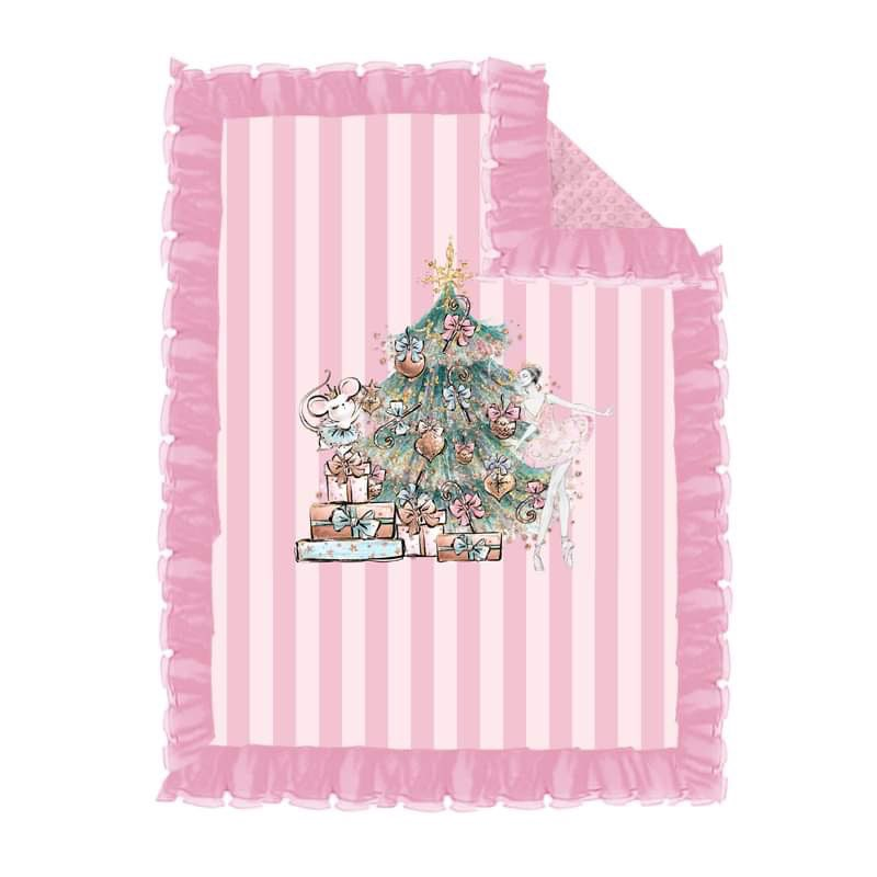 (Custom Design Preorder MOQ 5)  Christmas tree pink stripes print baby girls blanket