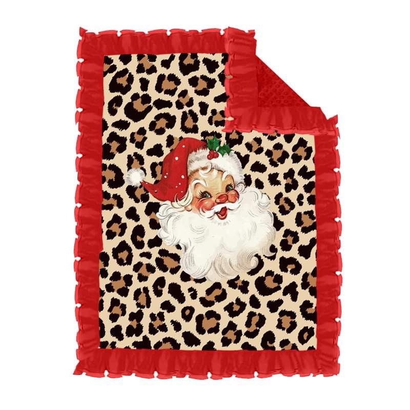 (Custom Design Preorder MOQ 5) Christmas Santa leopard print baby girls blanket