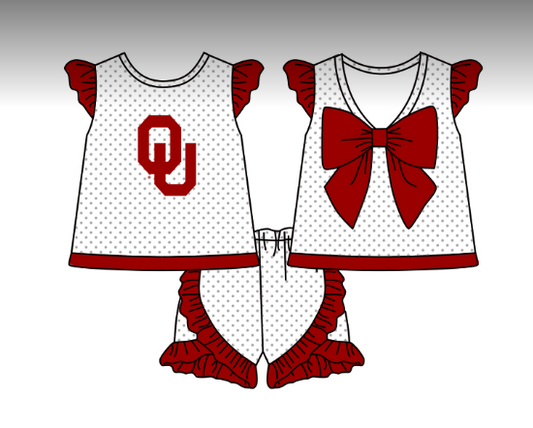 (Custom Design Preorder MOQ 5) Red Football Team's Girls Shorts Clothes Set