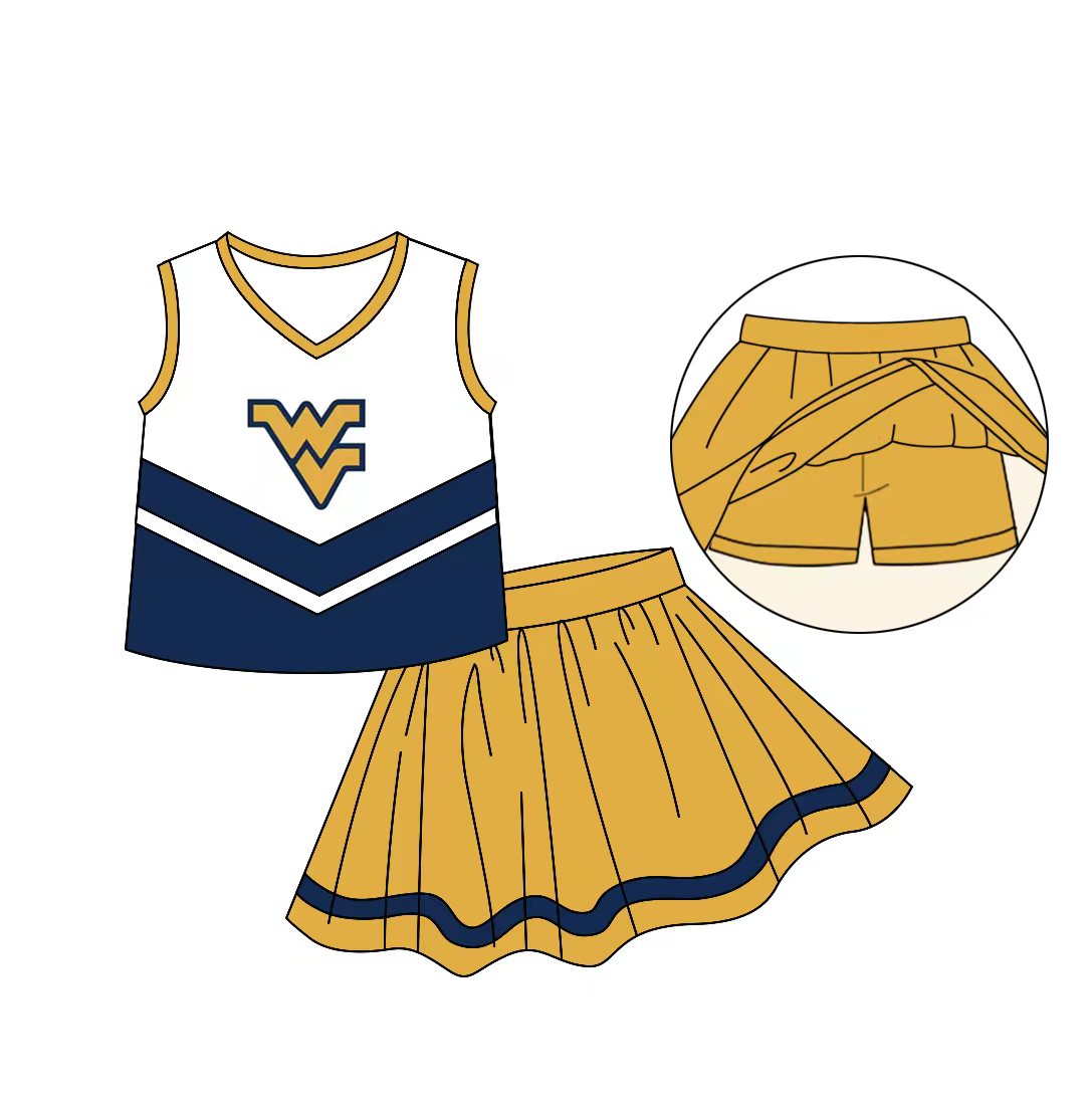 (Custom Design Preorder MOQ 5) Girls Mustard Football Team's Skirts With The Shorts Clothes Sets