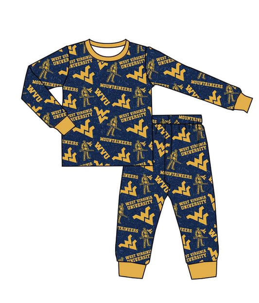 (Custom Design Preorder MOQ 5) Mustard Football Team's Kids Pajamas Clothes Set