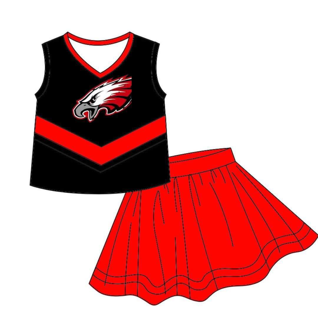 (Custom Design Preorder MOQ 5) Girls Red Football Team's Print Skirts Clothes Set