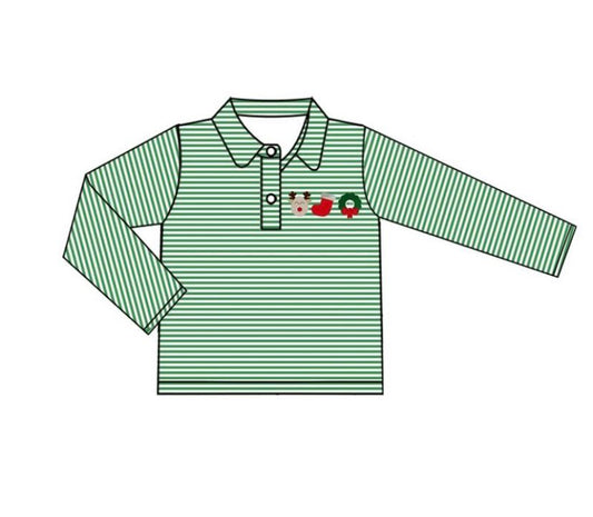 (Custom Design Preorder MOQ 5) Boys green stripes deer polo tee shirts Christmas top