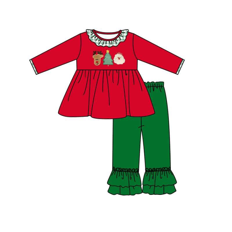 (Custom Design Preorder MOQ 5) Deer Print Girls Christmas Clothes Set