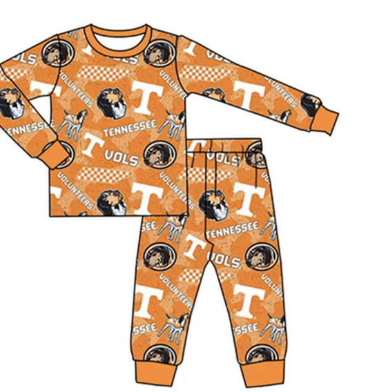 (Custom Design MOQ 5) Orange Football Team's Print Kids Pajamas Clothes Set