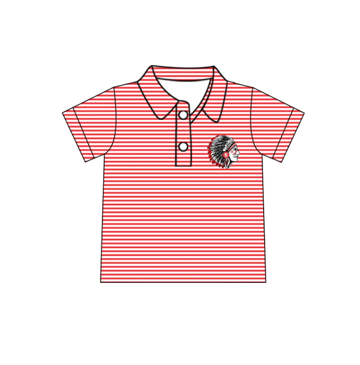 (Custom Design MOQ 5)  Boys red stripes football team's polo tee shirts top