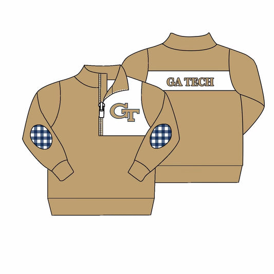 (Custom Design MOQ 5)  Boys khaki football team's long sleeve zipper pullover shirts