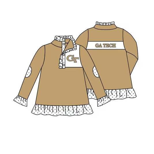 (Custom Design MOQ 5)  Girls khaki football team's long sleeve button pullover shirts