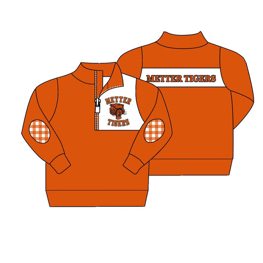 (Custom Design MOQ 5) Boys orange football team's long sleeve zipper pullover shirts