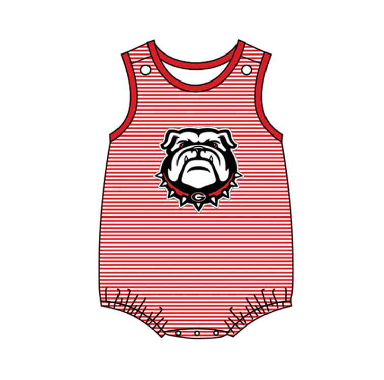 (Custom Design MOQ 5) Red Stripes Football Team's Print Infant Bubble Romper