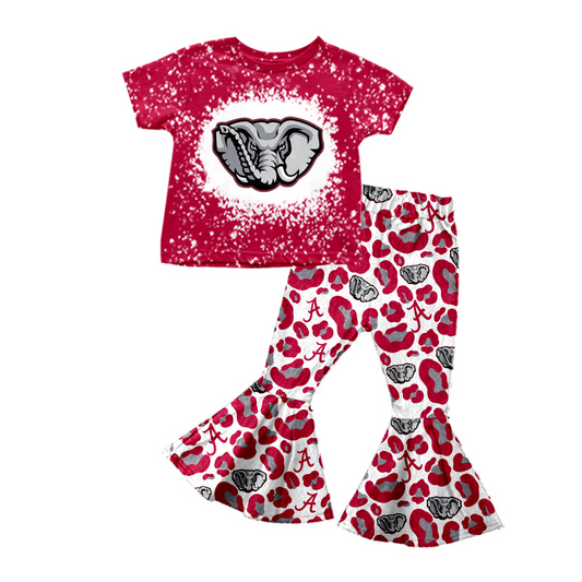 (Custom Design MOQ 5)  Wine Football Team's Print Girls Bell Pants Clothes Set