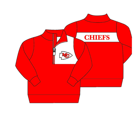 (Custom Design MOQ 5)  Boys red football team's long sleeve zipper pullover shirts