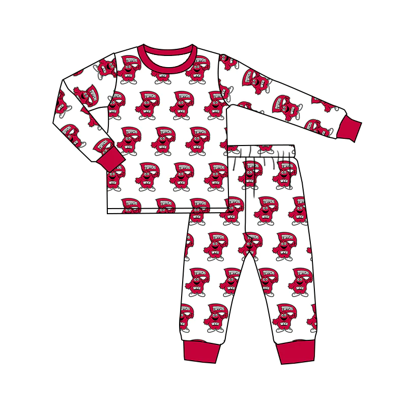 (Custom Design MOQ 5)  Red Football Team's Boys Pajamas Clothes Set