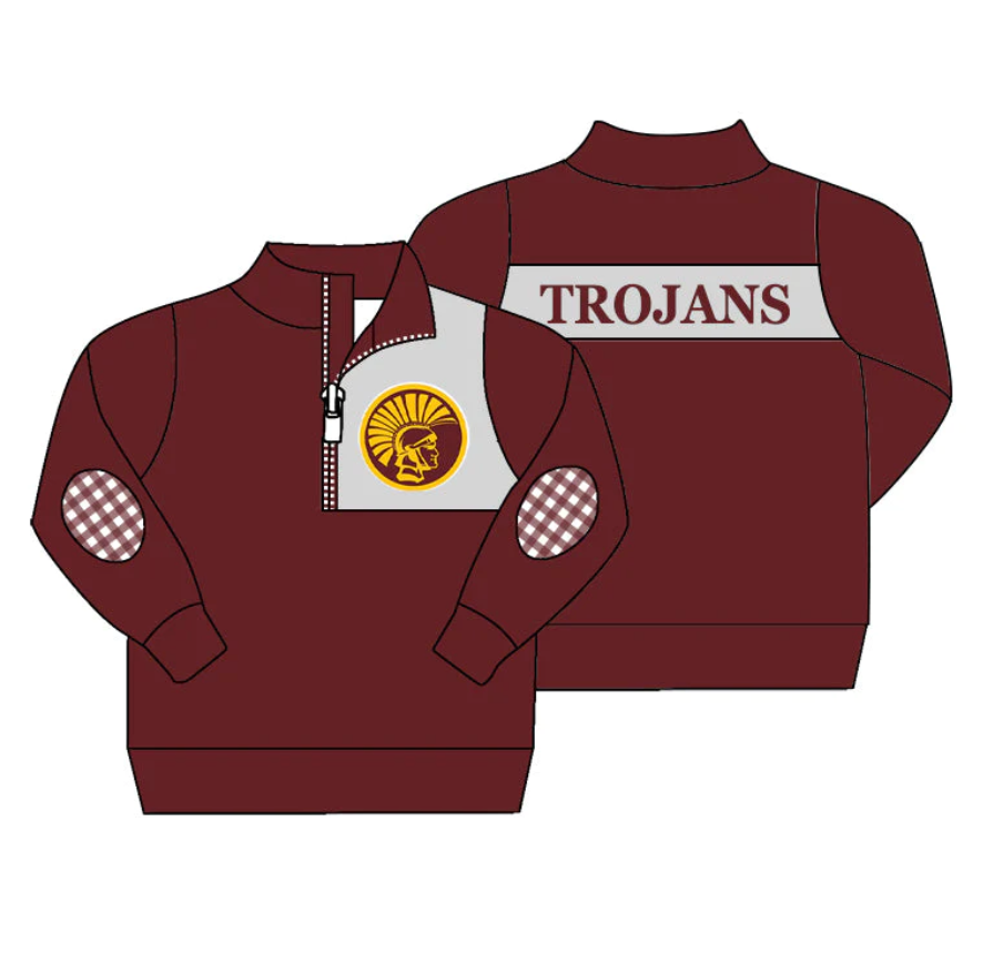 (Custom Design MOQ 5)  Boys wine football team's long sleeve zipper pullover shirts