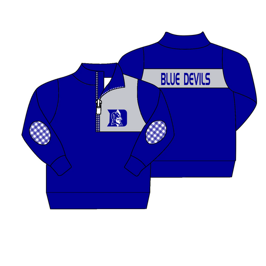 (Custom Design MOQ 5)  Boys blue football team's long sleeve zipper pullover shirts