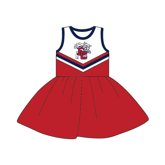 (Custom Design MOQ 5)  Girls Red Football Team's Knee Length Dress