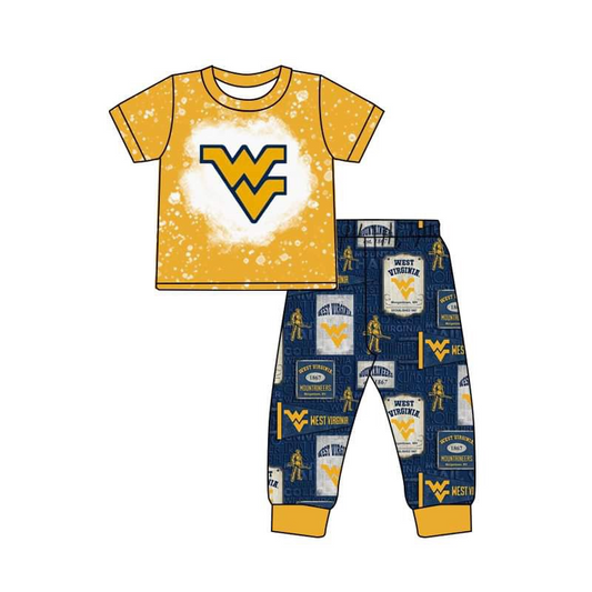 (Custom Design MOQ 5) Yellow Football Team's Print Boys Clothes Set