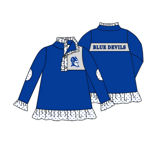 (Custom Design MOQ 5)  Girls blue football team's long sleeve button pullover shirts