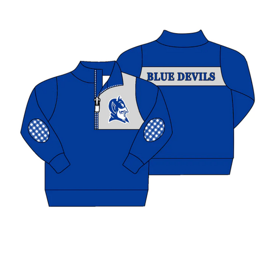 (Custom Design MOQ 5)  Boys blue football team's long sleeve zipper pullover shirts