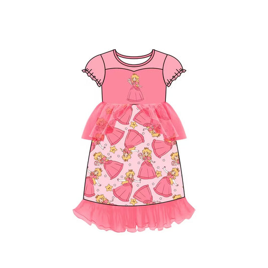 (Custom Design MOQ 5)  Cartoon games princess print girls tulle dress