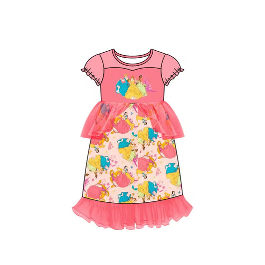 (Custom Design MOQ 5) Cartoon princess print girls tulle dress