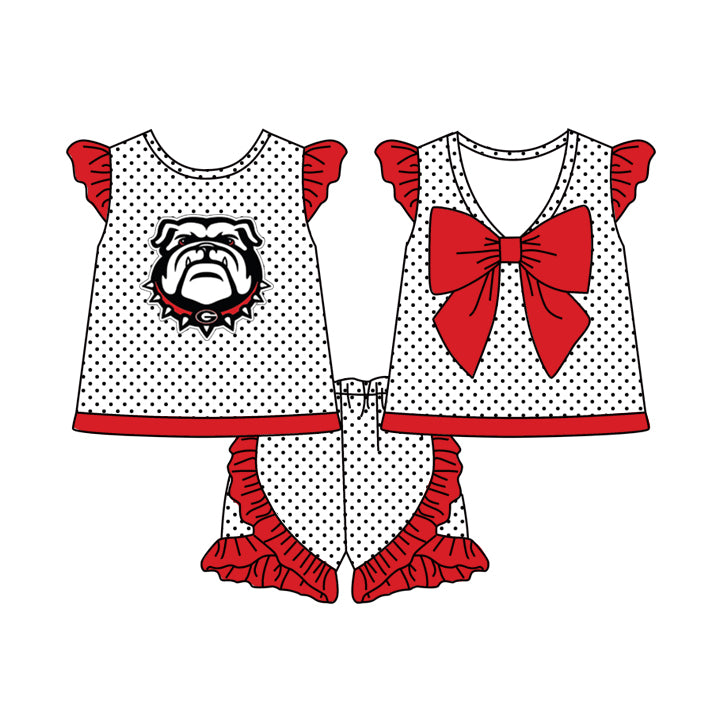 (Custom Design MOQ 5) Red Football Team's Girls Shorts Clothes Set