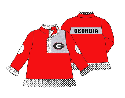 (Custom Design MOQ 5) Girls red football team's long sleeve button pullover shirts