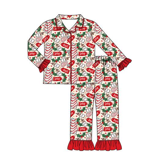 (Custom Design MOQ 5) Christmas Debbie Cakes Print Adult Pajamas Woman Clothes Set