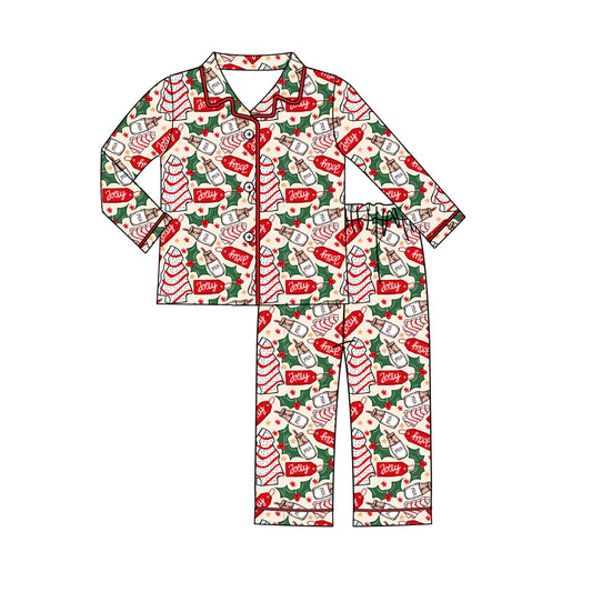 (Custom Design MOQ 5) Christmas Debbie Cakes Print Adult Pajamas Man Clothes Set