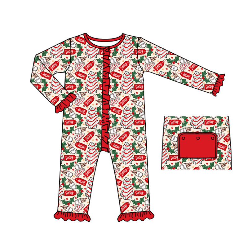 (Custom Design MOQ 5) Christmas Debbie Cakes Print Baby Girls Romper