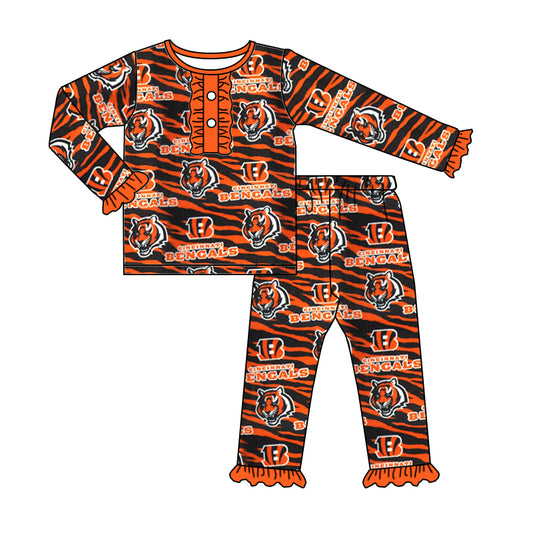 (Custom Design MOQ 5) Orange Football Team's Boys Pajamas Clothes Set