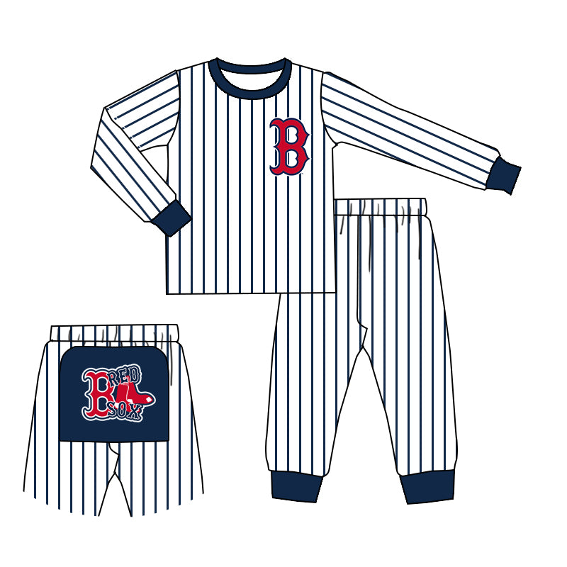 (Custom Design Preorder MOQ 5)Navy Stripes Sports Team's B Pajamas Kids Clothes Set