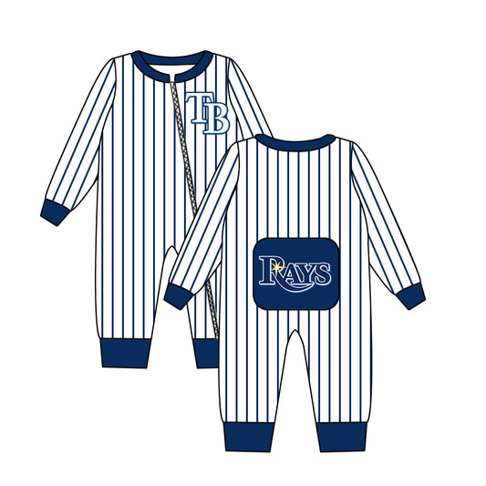 (Custom Design MOQ 5) Navy Sports Team's TB Print Infant Zipper Romper