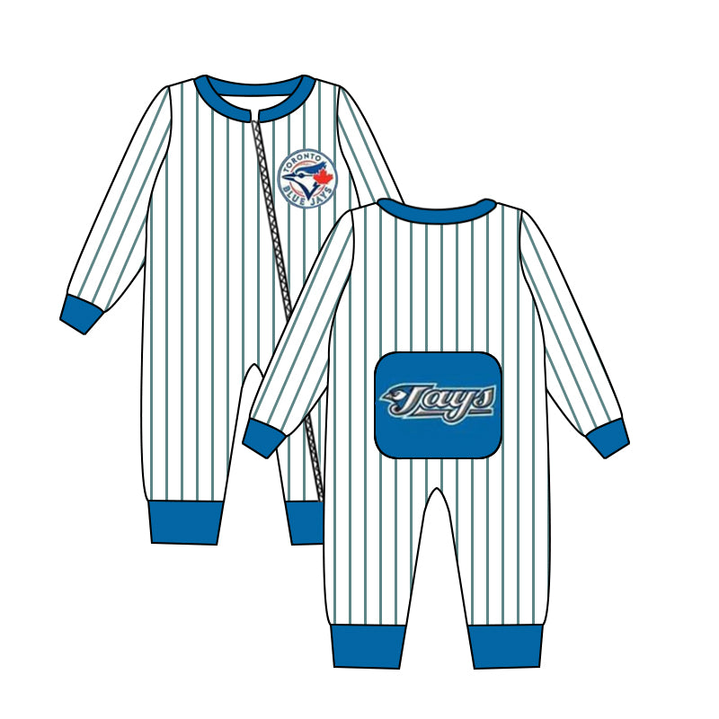 (Custom Design MOQ 5) Blue Sports Team's J Print Infant Zipper Romper