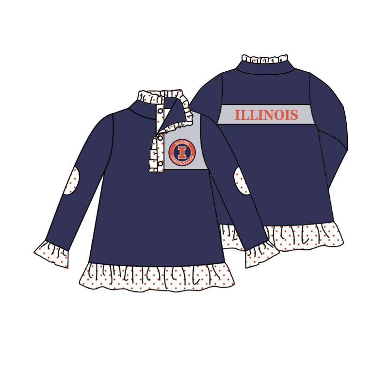 (Custom Design MOQ 5) Girls navy football team's long sleeve button pullover shirts