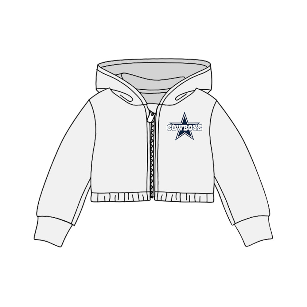 (Custom Design MOQ 5) Navy Star Football Team's Print Hoodie Jacket Top