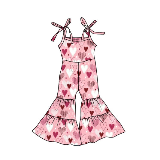 (Custom Design Preorder MOQ 5) Pink Heart Print Girls Valentine's Jumsuit