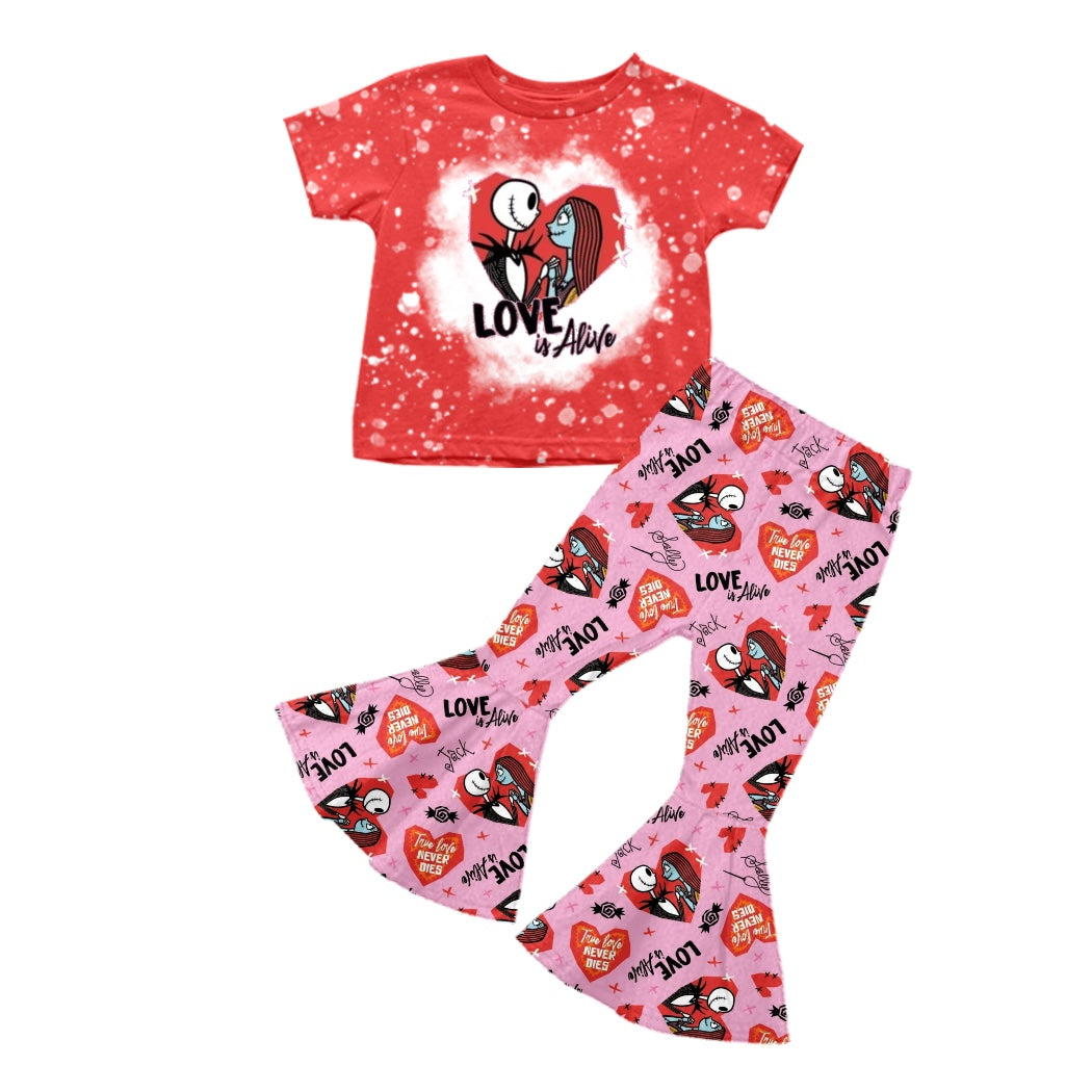 (Custom Design Preorder MOQ 5) LOVE is Alive Red Heart Print Girls Valentine's Clothes Set