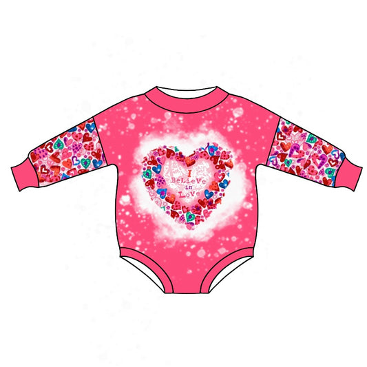 (Custom Design Preorder MOQ 5) Pink Heart Print Baby Girls Valentine's Romper