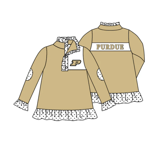 (Custom Design MOQ 5) Girls P football team's long sleeve button pullover shirts