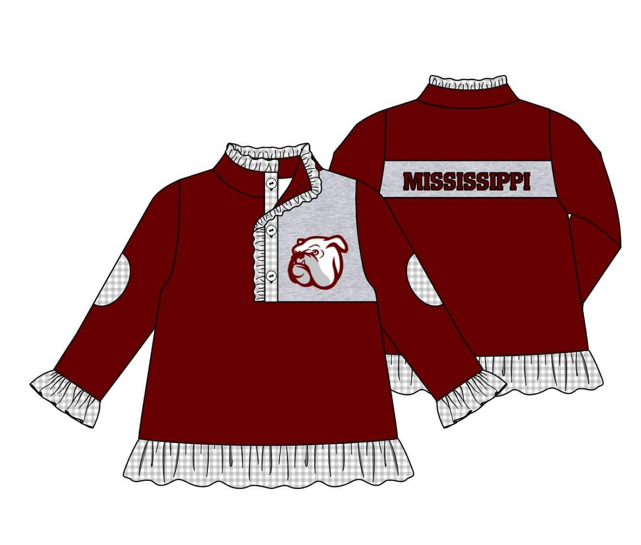 (Custom Design MOQ 5) Girls wine football team's long sleeve button pullover shirts