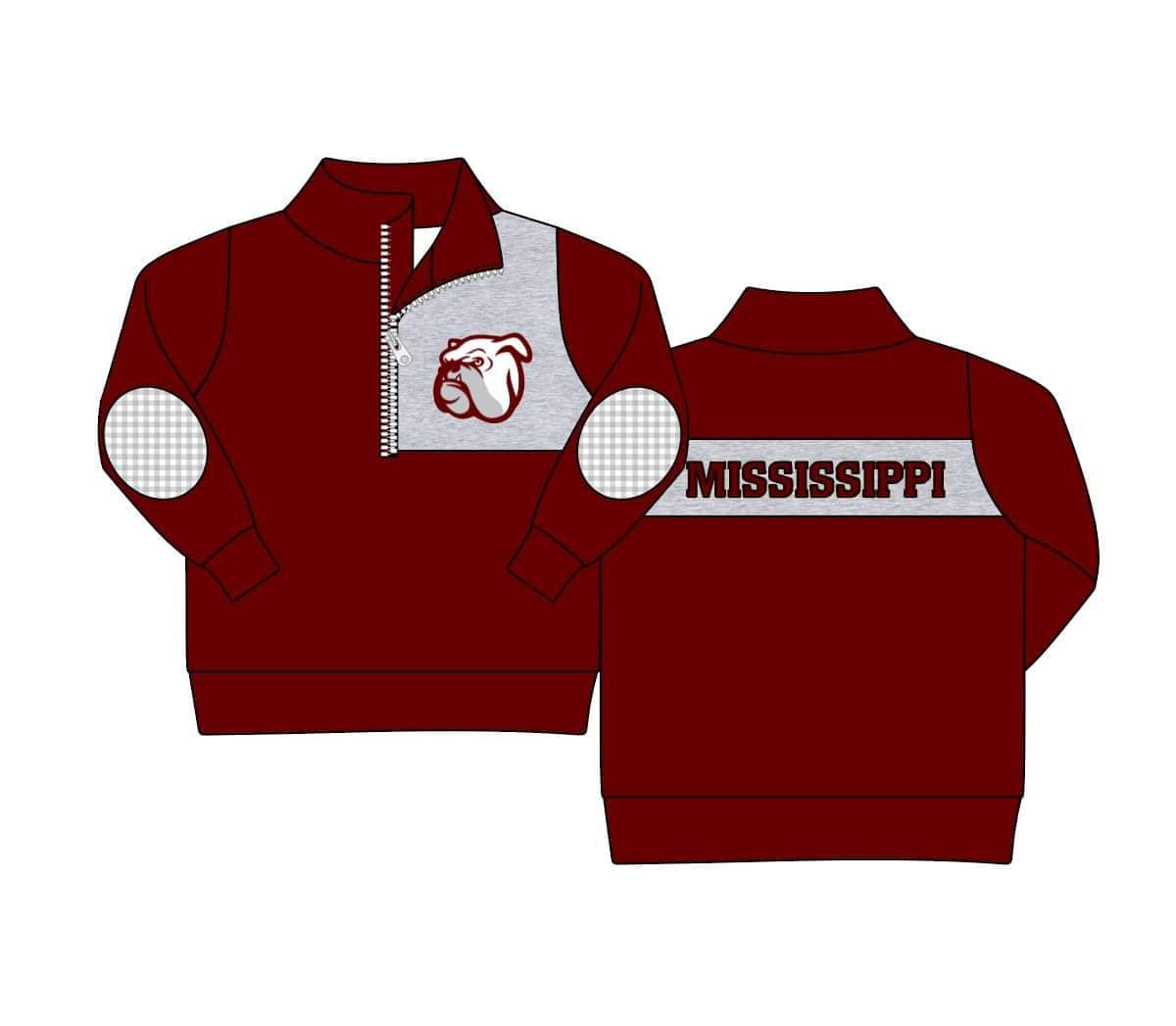 (Custom Design MOQ 5) Boys wine football team's long sleeve zipper pullover shirts