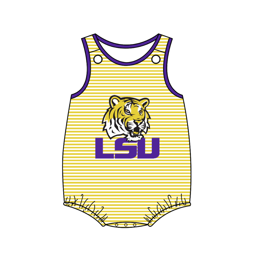 (Custom Design MOQ 5) Yellow LSU Football Team's Print Infant Baby Boys Bubble Romper