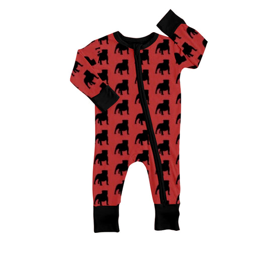 (Custom Design MOQ 5)  Red Black Football Team's Baby Boys Zip Romper