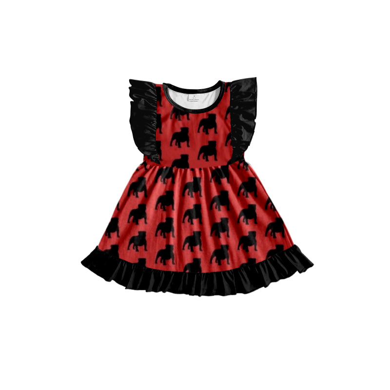 (Custom Design MOQ 5) Red Black Football Team's Girls Knee Length Dress