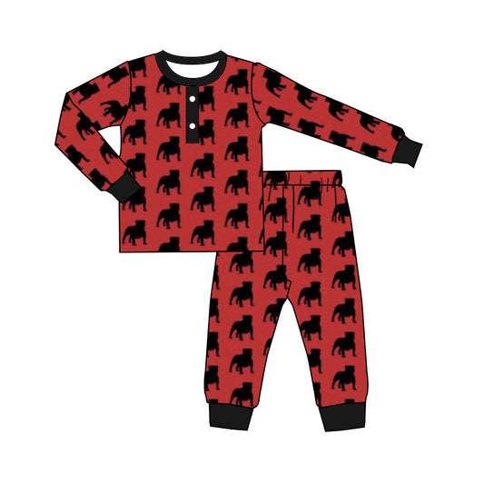 (Custom Design MOQ 5) Red Black Football Team's Kids Pajamas Clothes Set