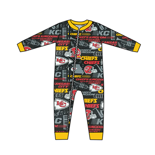 (Custom Design MOQ 5)  Black Football Team's Baby Zip Romper