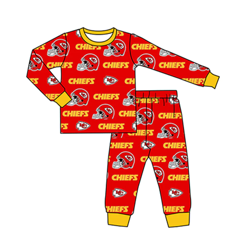 (Custom Design MOQ 5) Red Football Team's Kids Pajamas Clothes Set