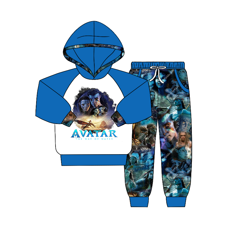 (Custom Design MOQ 5) Blue Movie Character Boys Hoodie Top Clothes Set