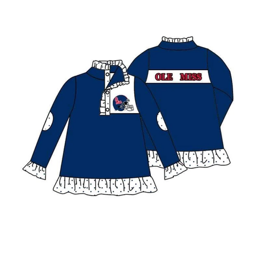 (Custom Design MOQ 5) Girls navy football team's long sleeve button pullover shirts